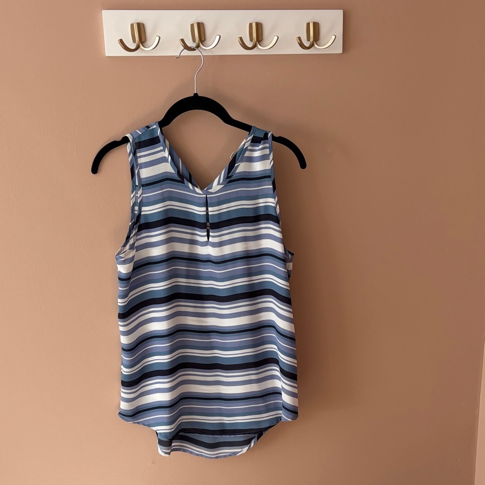 Violet & Claire Blue and White Sleeveless Blouse